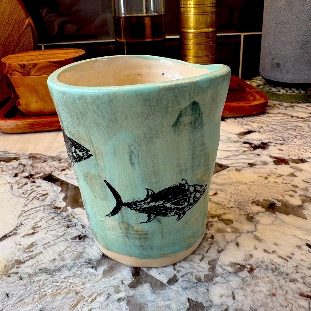 Signed Fish Tumbler Pottery Whimsical